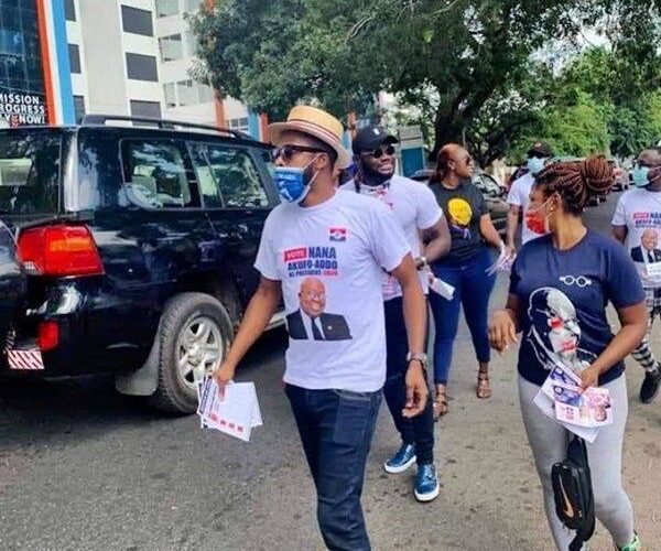 PHOTOS: Actors Kalybos, Prince David Osei Hit The Streets Of Ayawaso West To Campaign Against Colleague Actor John Dumelo